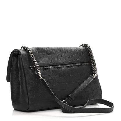 Saint Laurent Calfskin Crocodile Embossed Medium West Hollywood Monogram Fold-Over Grey 3 of 11