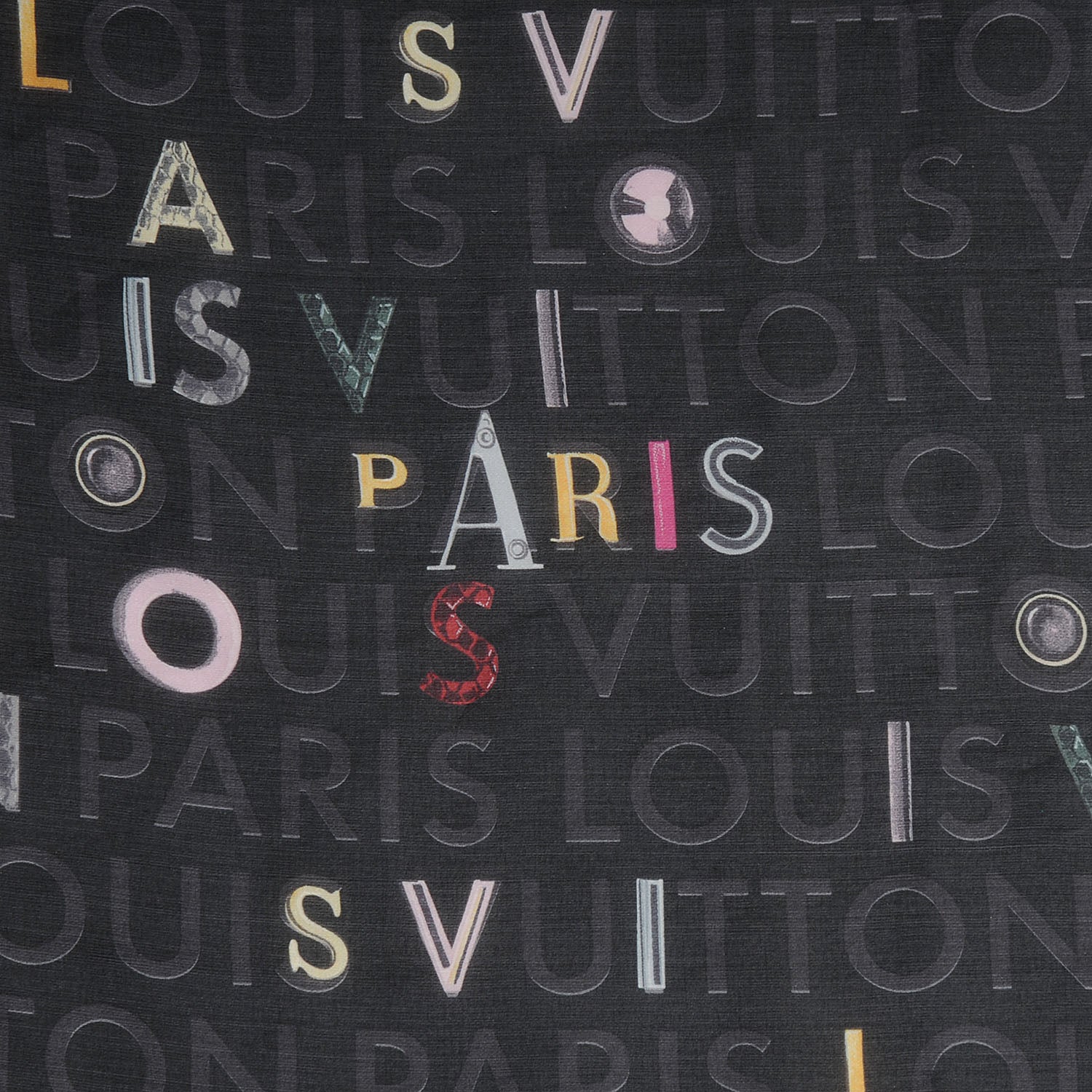 Louis Vuitton Silk Collage Lutece Square Scarf Black 1 of 5