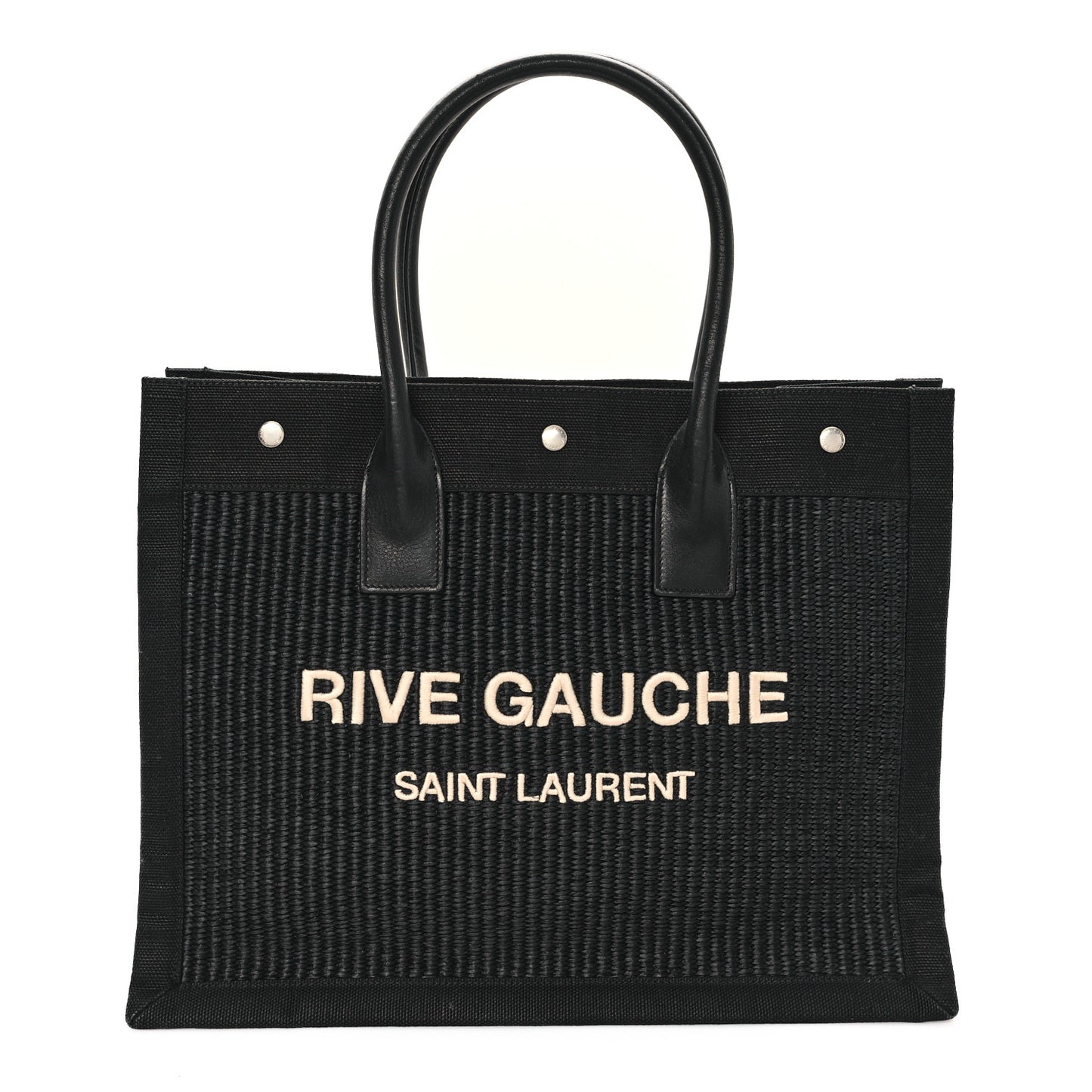 Raffia Linen Calfskin Rive Gauche Tote Black