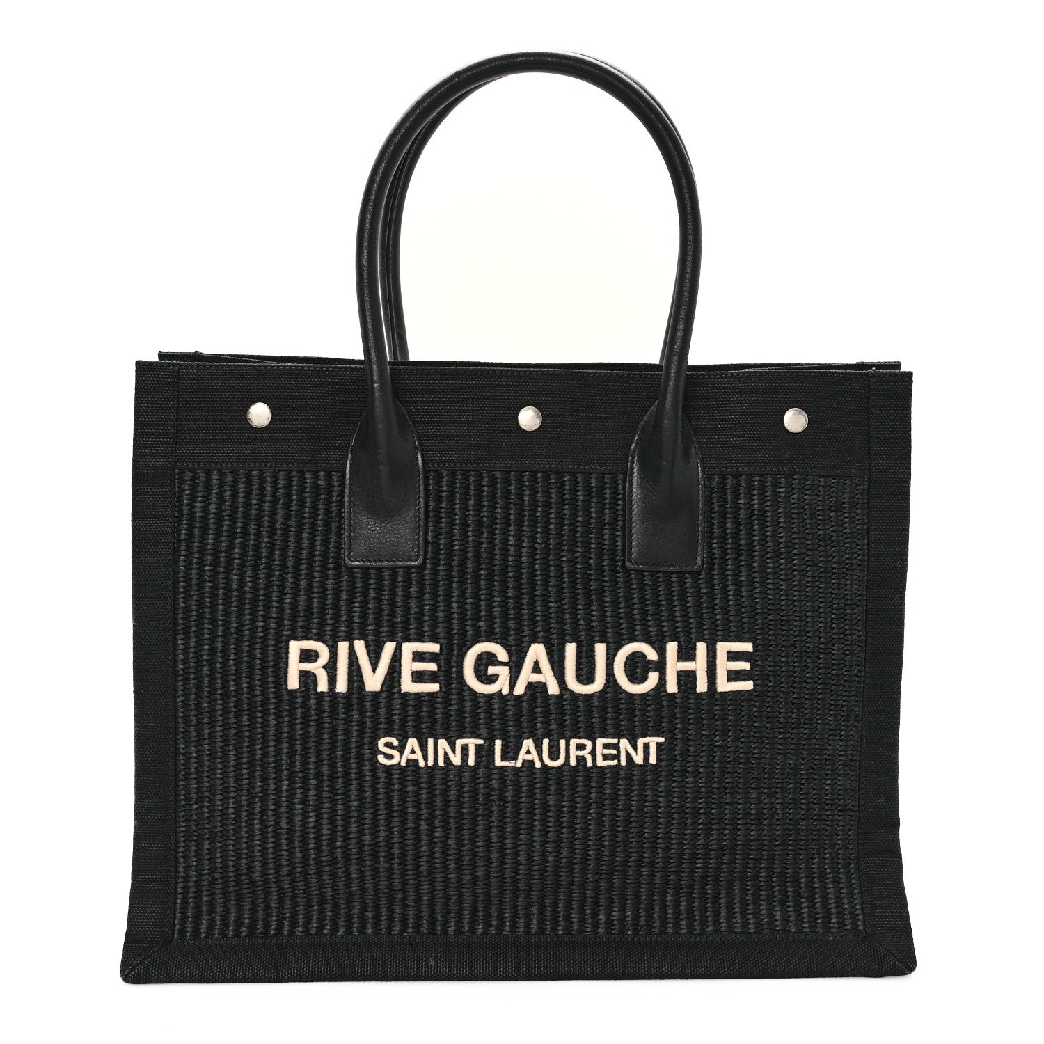 Saint Laurent Raffia Linen Calfskin Rive Gauche Tote Black 1 of 10