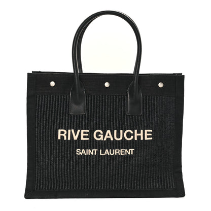 Saint Laurent Raffia Linen Calfskin Rive Gauche Tote Black 1 of 10