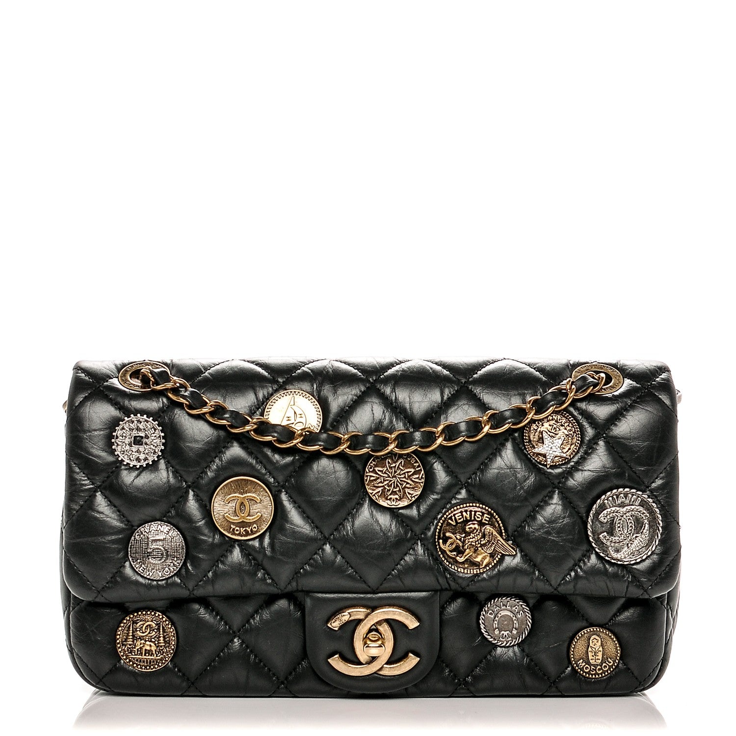 Chanel Aged Calfskin Quilted Medium Medallion Flap Black 1 of 9