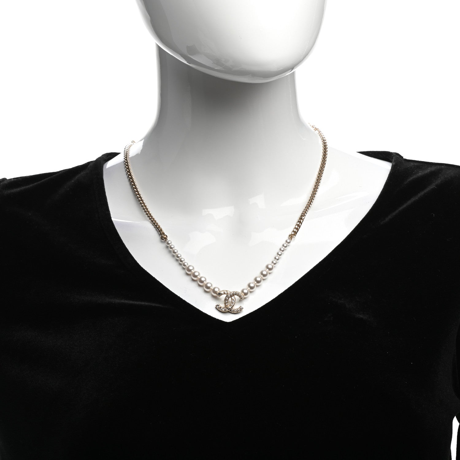 Chanel Pearl Crystal Chain CC Necklace Gold 2 of 5