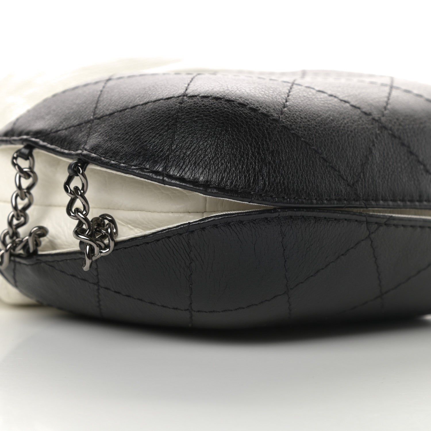 Chanel Aged Calfskin Quilted Small Gabrielle Bucket White Black 9 of 10