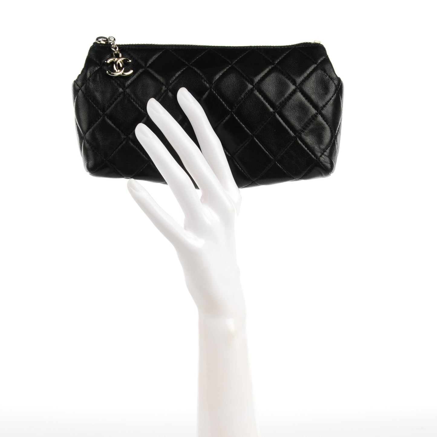 Lambskin Quilted Small Cosmetic Case Black