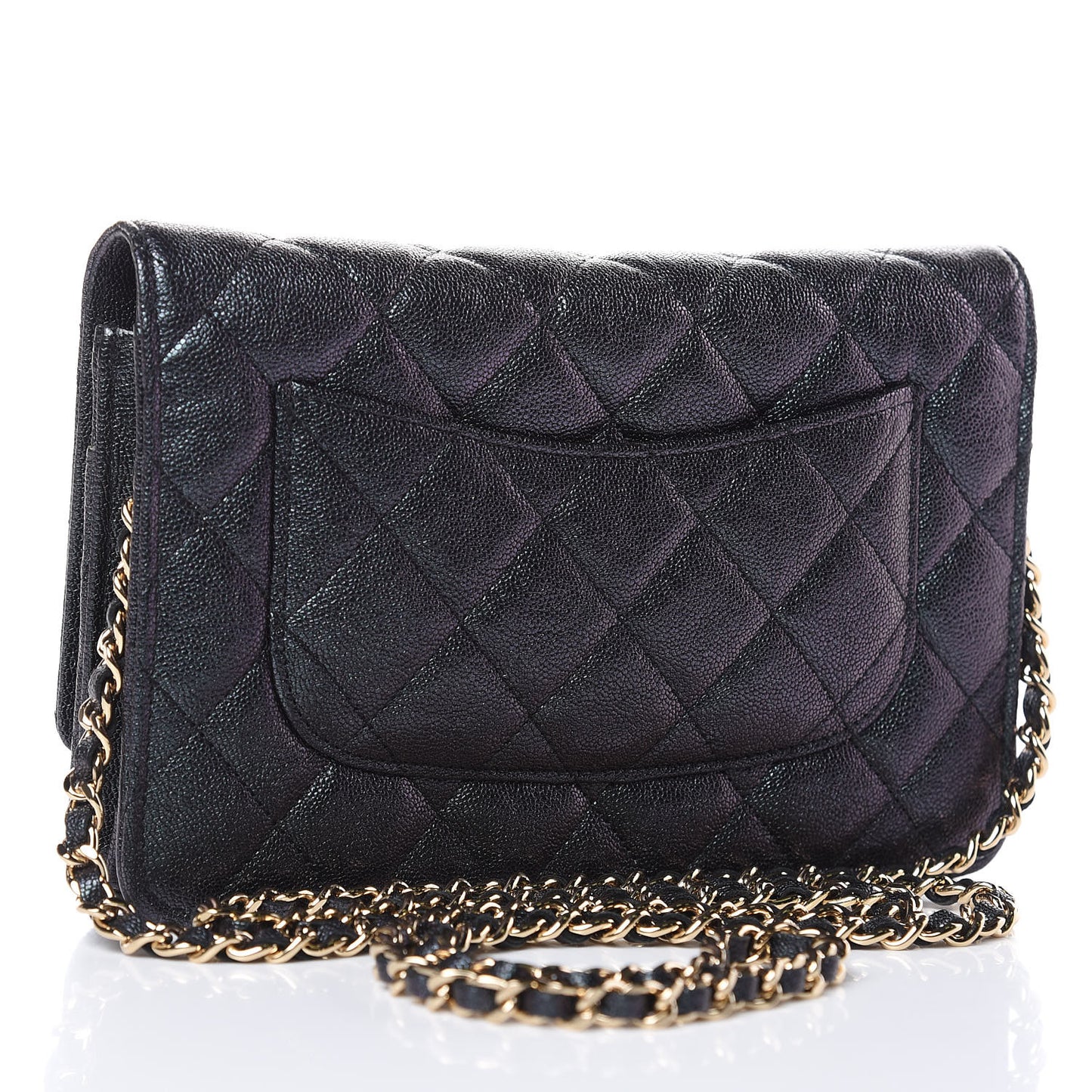 Iridescent Caviar Quilted Wallet On Chain WOC Black