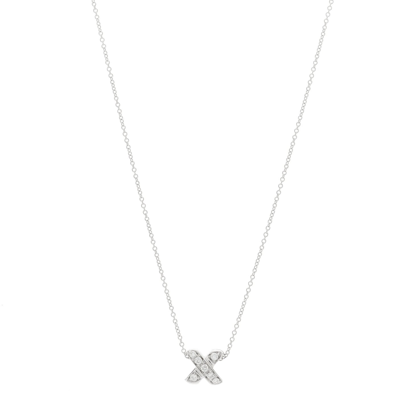 18K White Gold Diamond Cross Stitch Pendant Necklace