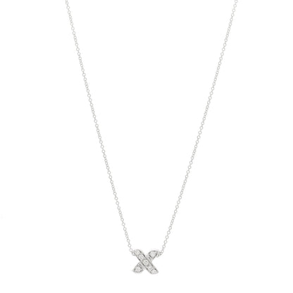 Tiffany 18K White Gold Diamond Cross Stitch Pendant Necklace 1 of 5