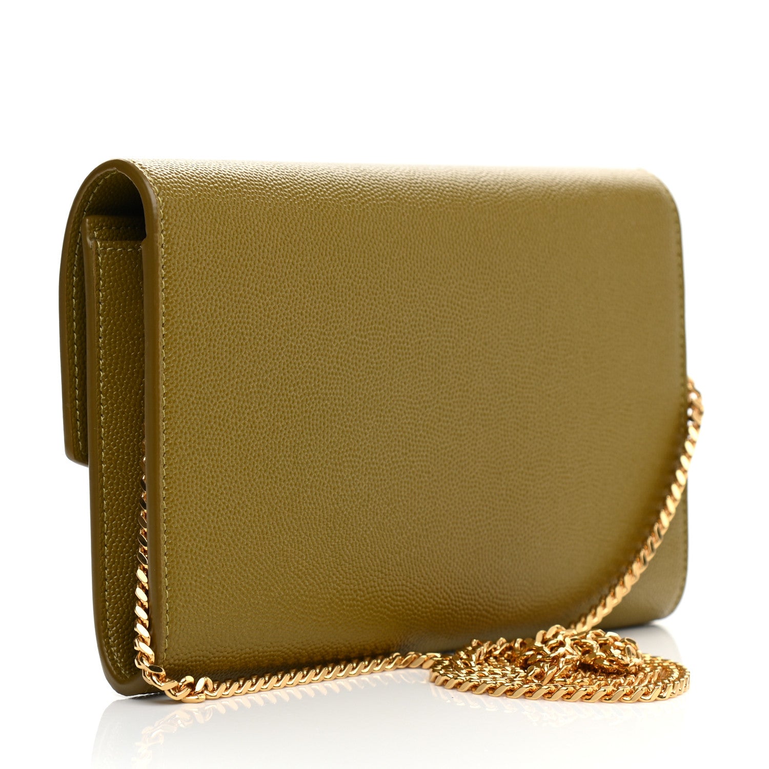 Saint Laurent Grain De Poudre Monogram Uptown Chain Wallet Olive 3 of 9