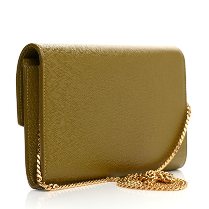 Saint Laurent Grain De Poudre Monogram Uptown Chain Wallet Olive 3 of 9