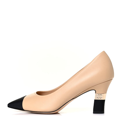Chanel Lambskin Grosgrain Cap Toe CC Pumps 36.5 Beige Black 1 of 7