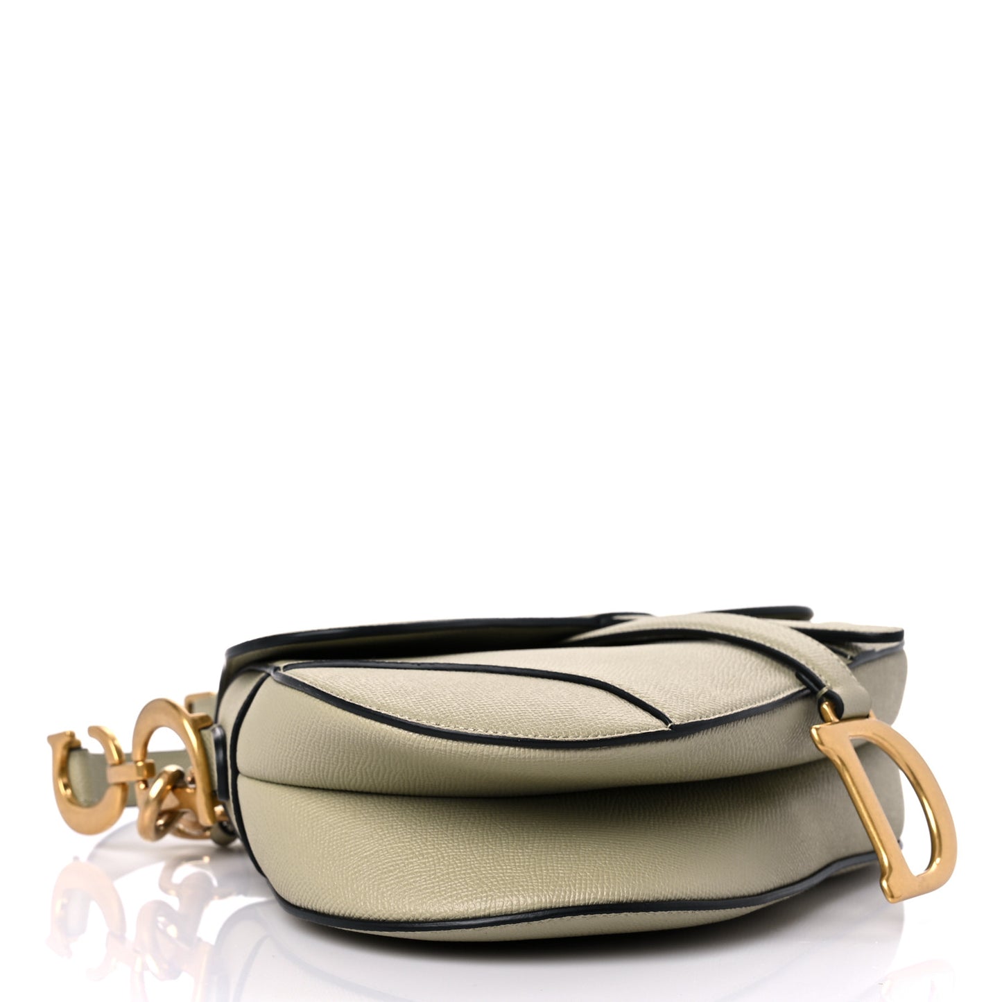 Grained Calfskin Saddle Bag With Strap Sage Green