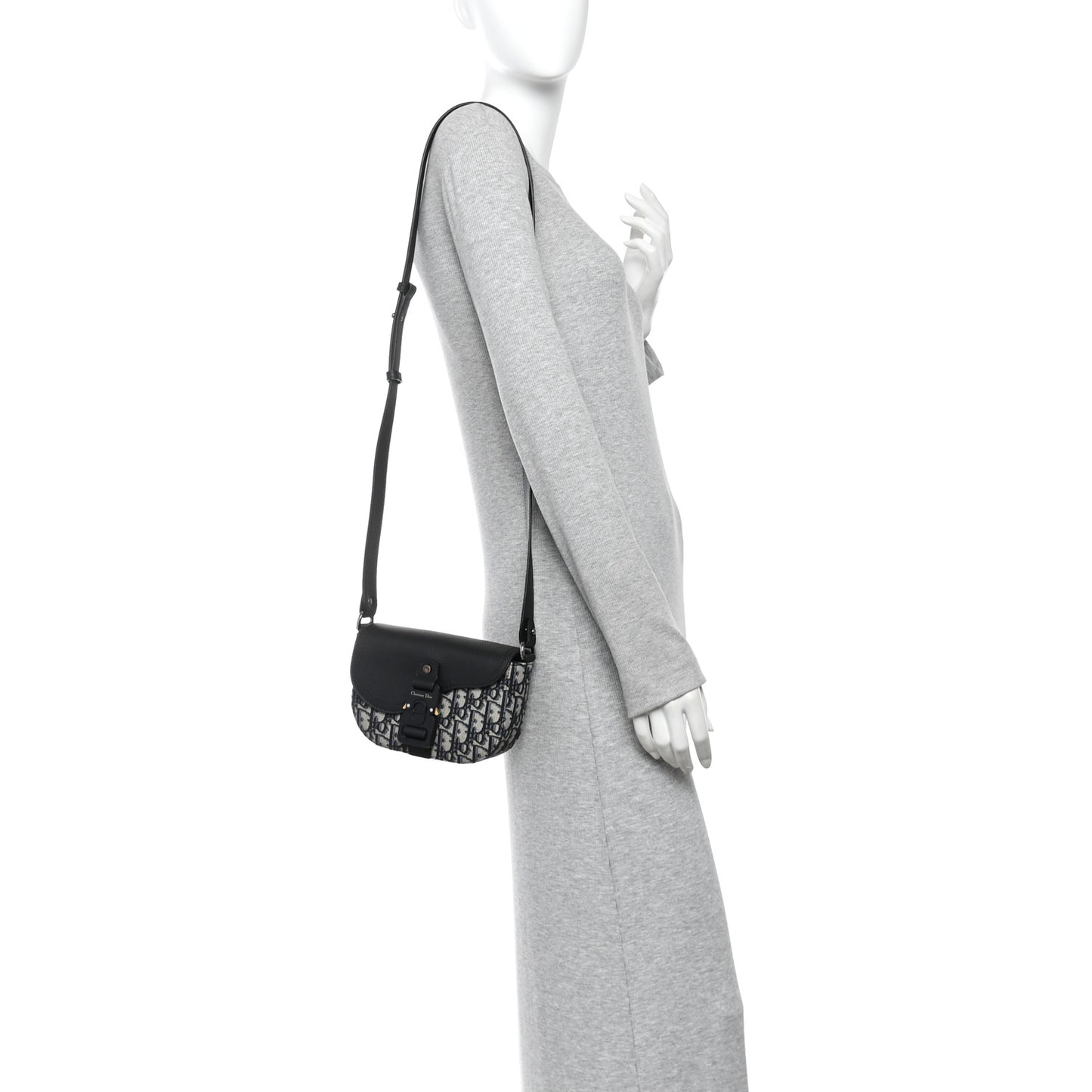 Grained Calfskin Oblique Mini Saddle Messenger Bag With Flap Beige Black