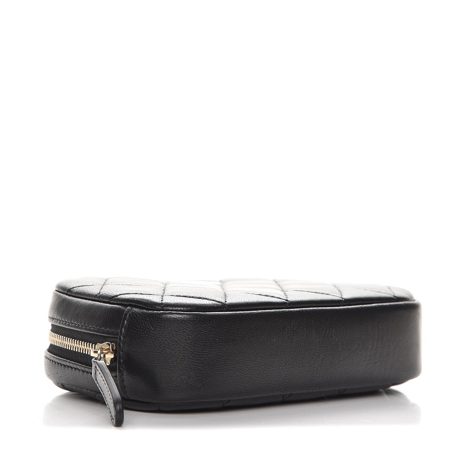 Lambskin Quilted Small Curvy Pouch Cosmetic Case Black