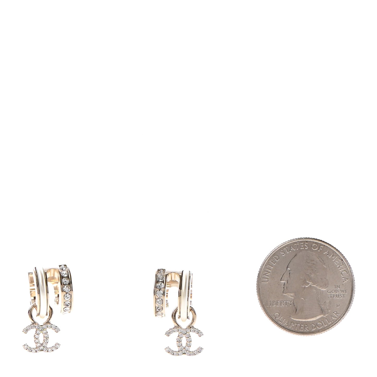 Crystal CC Hoop Drop Earrings Gold Pearly White