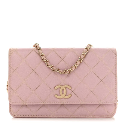 Chanel Caviar Quilted Studded CC Wallet on Chain WOC Light Pink 1 of 11