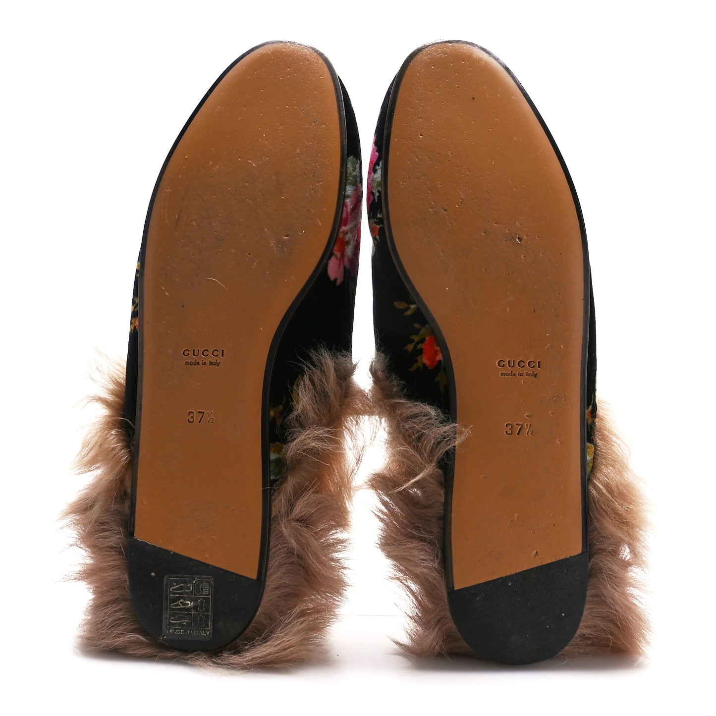 Velvet Fur Floral Womens Princetown Slippers 37.5 Black