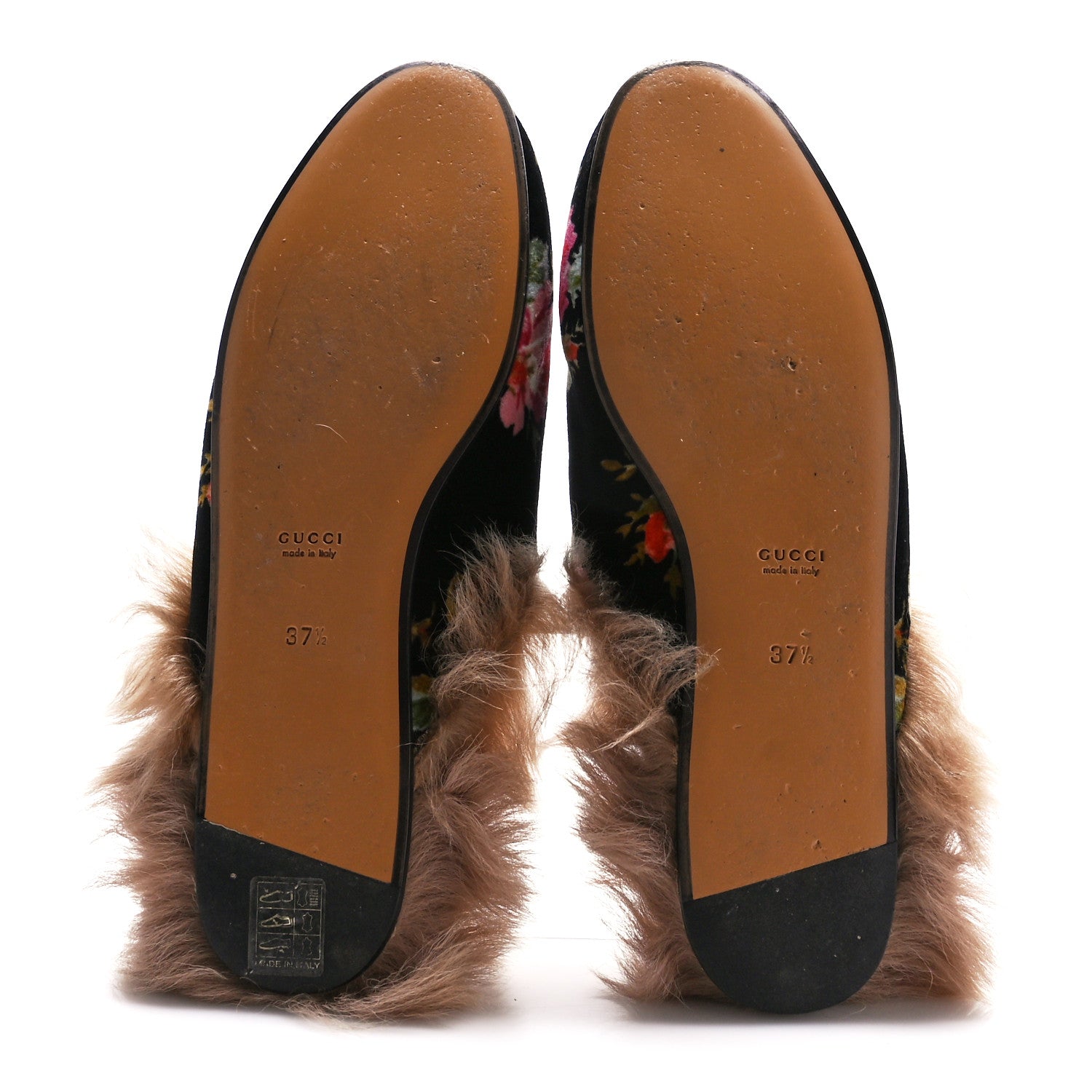 Gucci Velvet Fur Floral Womens Princetown Slippers 37.5 Black 5 of 9