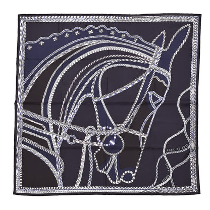 Hermes Silk Robe Du Soir Scarf 90 Marine Encre Blanc 1 of 6