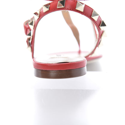 Valentino Garavani Calfskin Rockstud Ankle Wrap Flat Thong Sandals 35 Rouge Pur 8 of 10