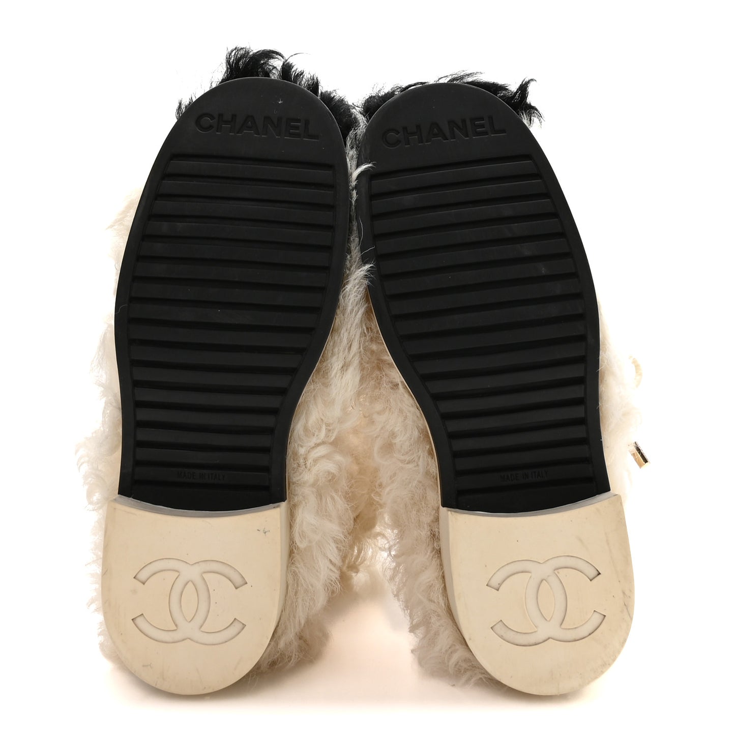 Shearling Sheepskin High Boots 38.5 Ivory Black