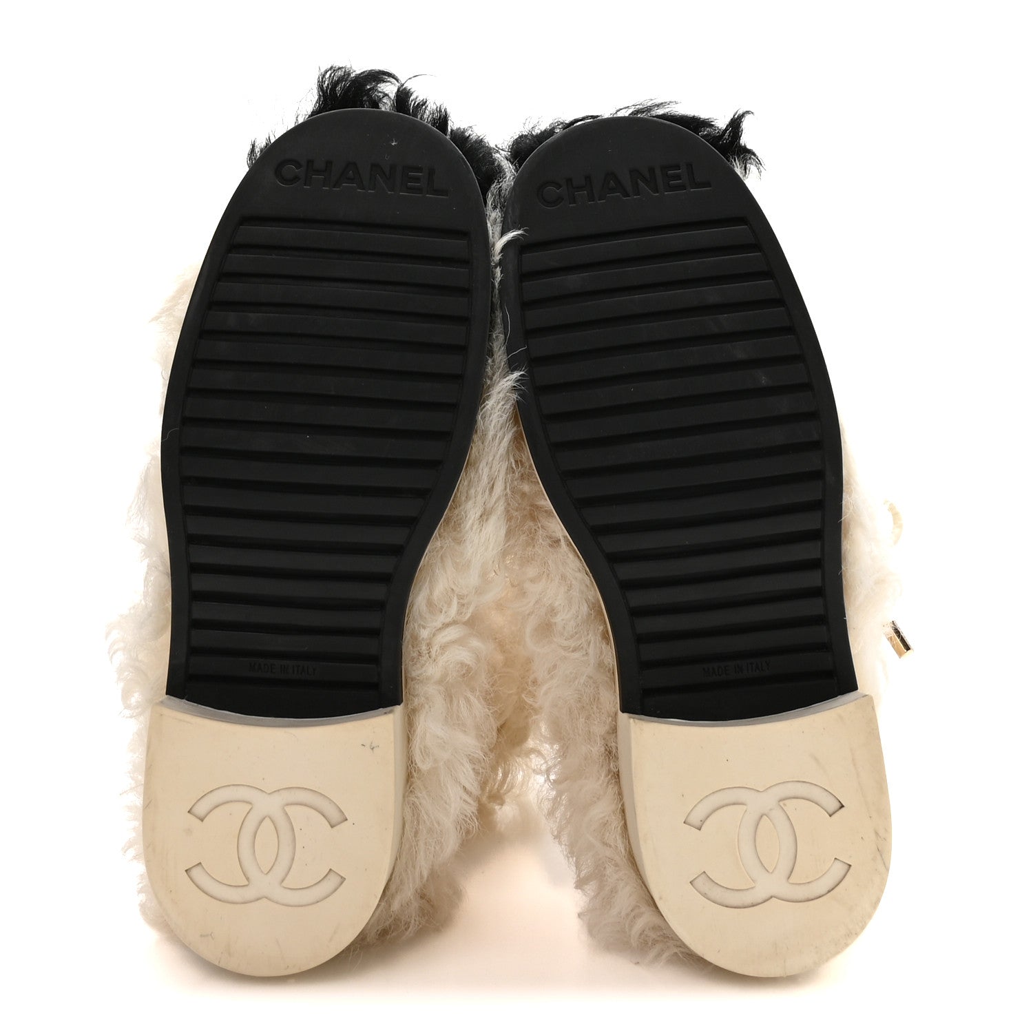 Chanel Shearling Sheepskin High Boots 38.5 Ivory Black 6 of 8