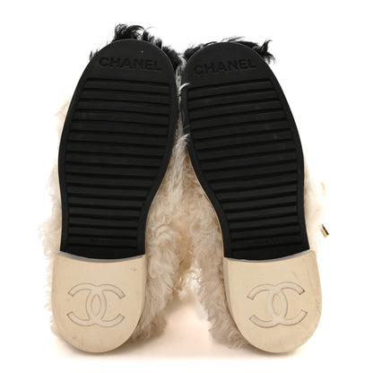 Chanel Shearling Sheepskin High Boots 38.5 Ivory Black 6 of 8