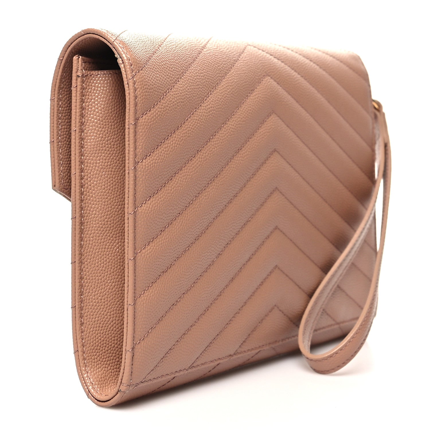 Saint Laurent Grain De Poudre Matelasse Chevron Monogram Envelope Clutch Vintage Peach 3 of 10