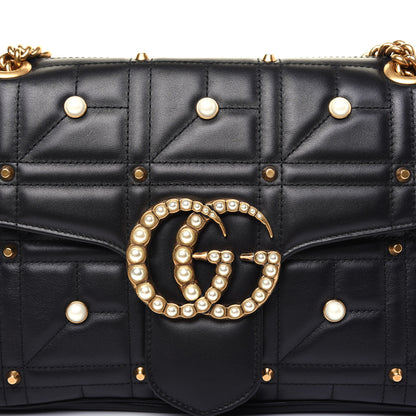 Gucci Calfskin Matelasse Studded Medium Pearly GG Marmont Shoulder Bag Black 12 of 15