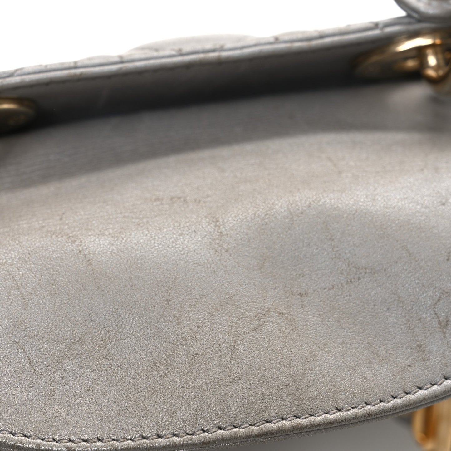 Metallic Lambskin Cannage Mini Lady Dior Grey