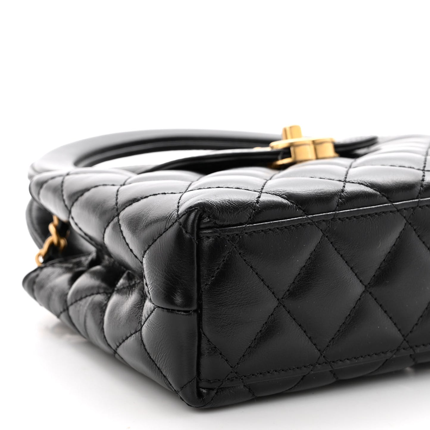 Shiny Aged Calfskin Quilted Nano Kelly Shopper Black