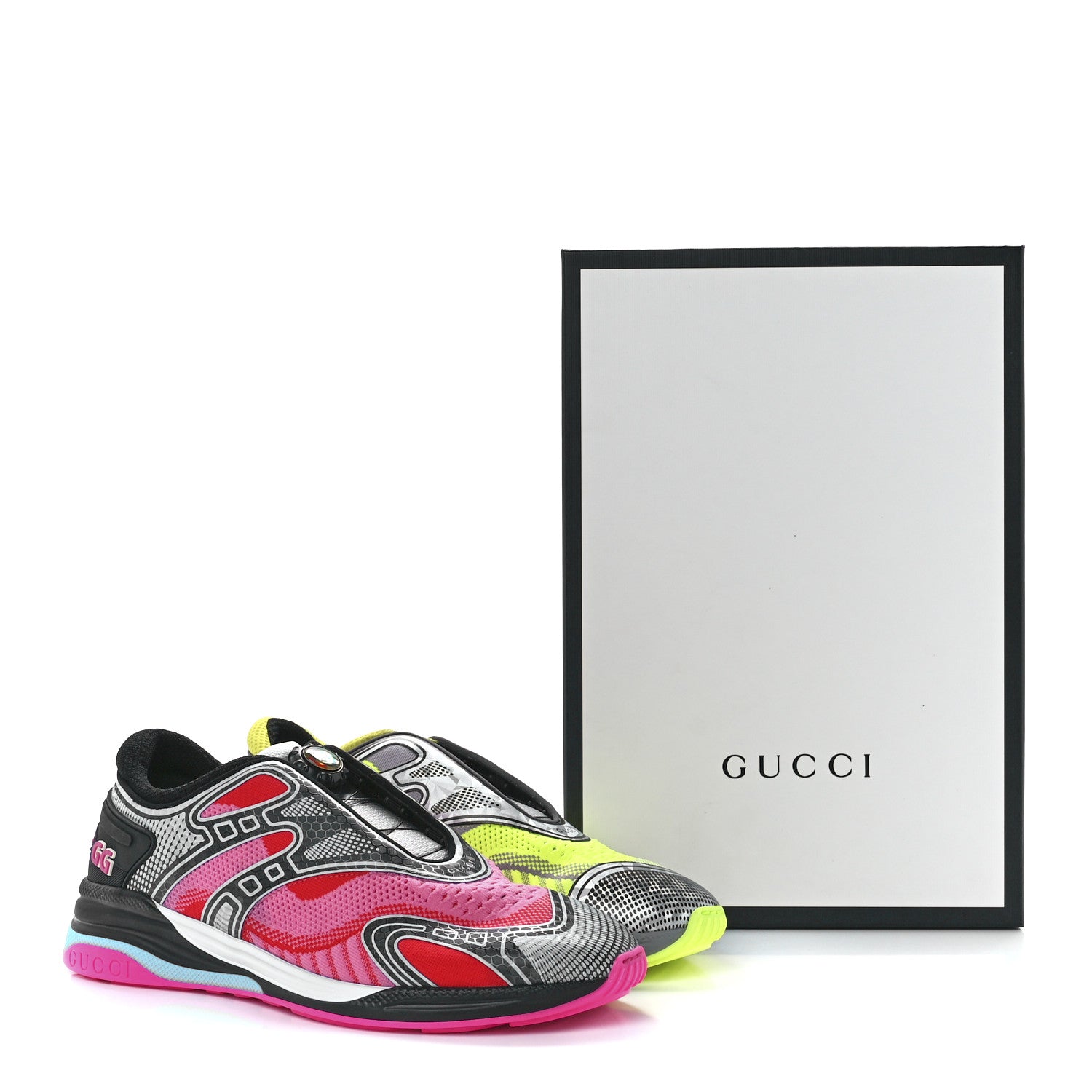 Gucci Fabric Two Color Mens Ultrapace R Sneakers 9.5 Poppy Black Red Grey Neon Yellow 9 of 9