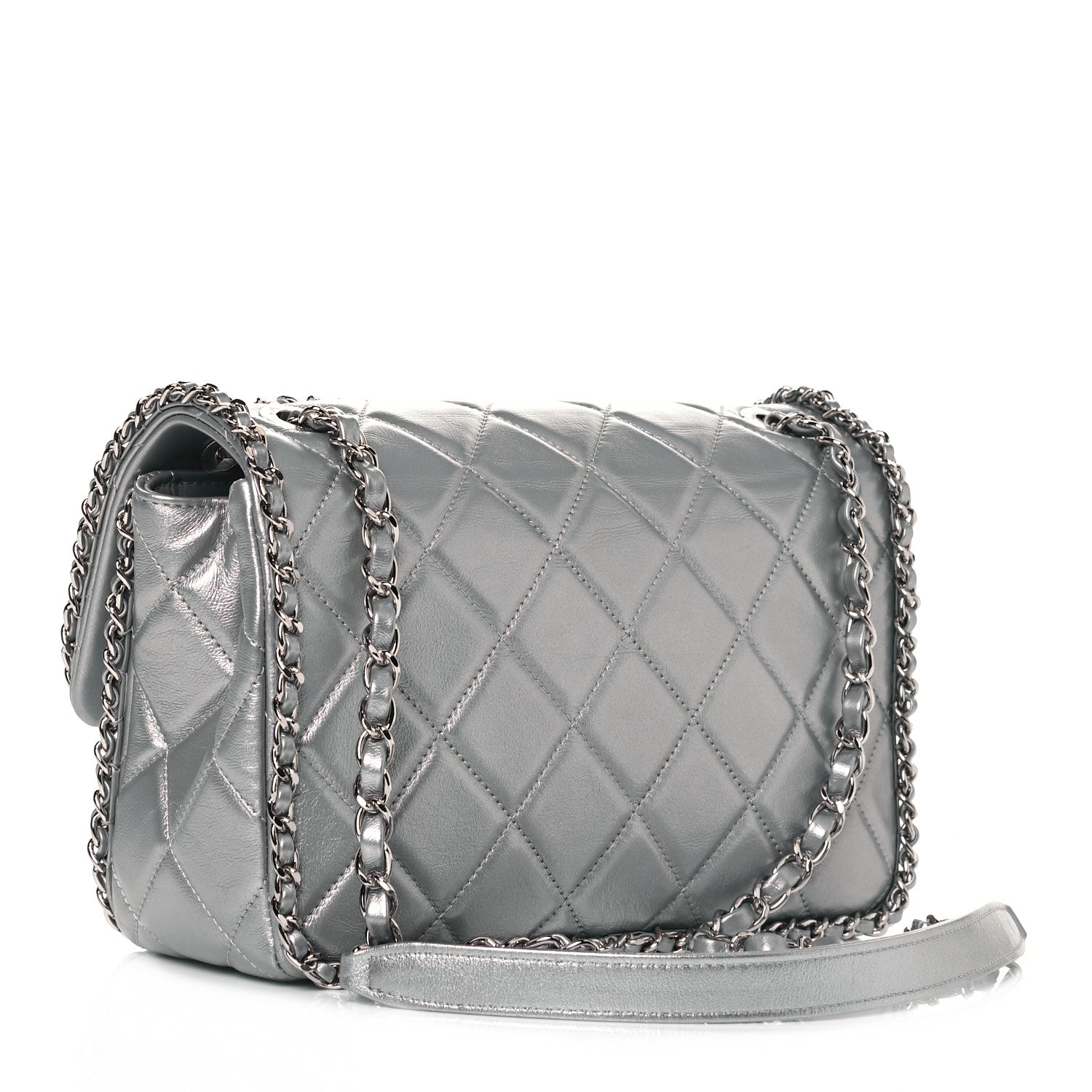 Chanel Metallic Lambskin Medium Chain All Over Flap Silver 3 of 11