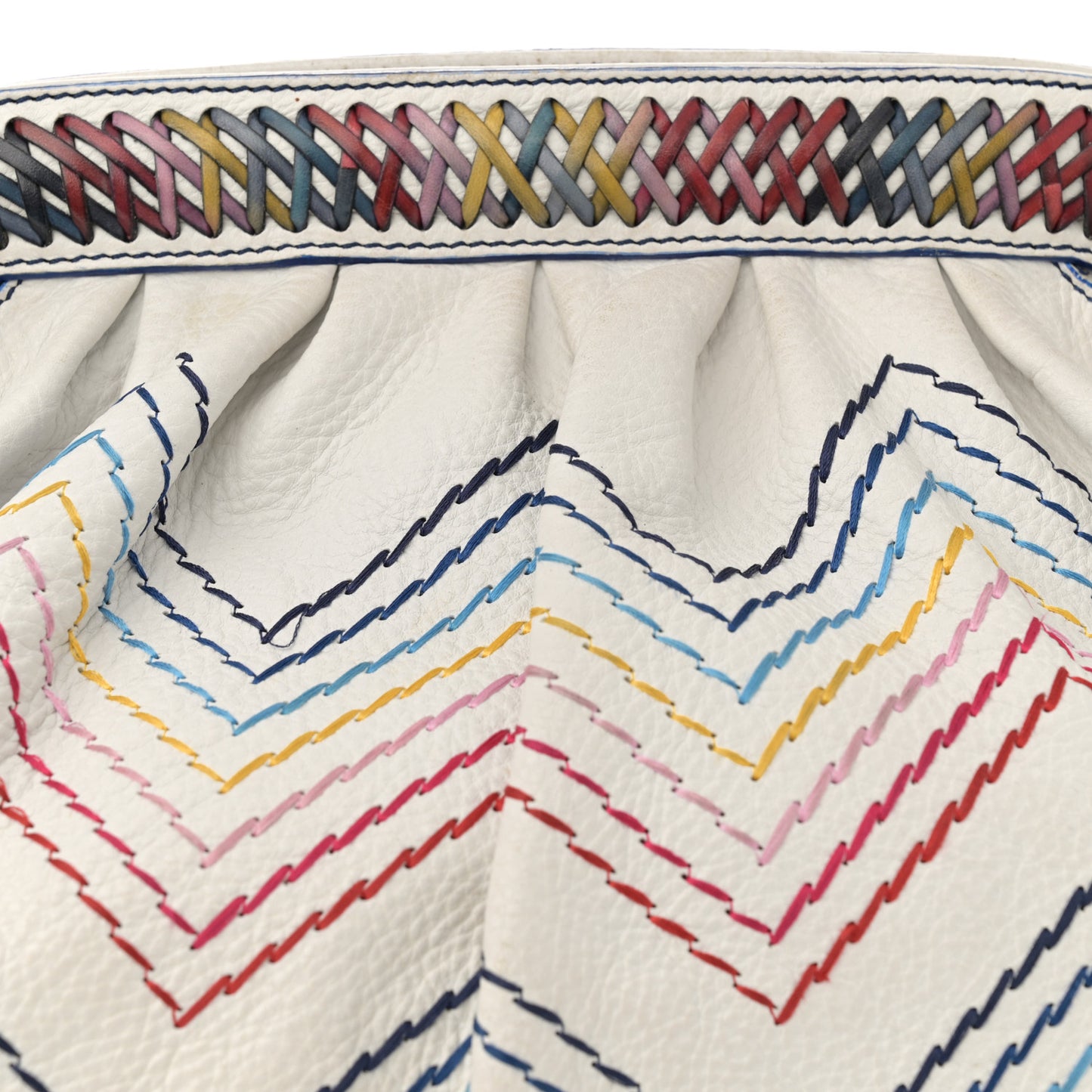 Vitello Palma Zig Zag Thread Embroidered Doctor B Hobo White Multicolor