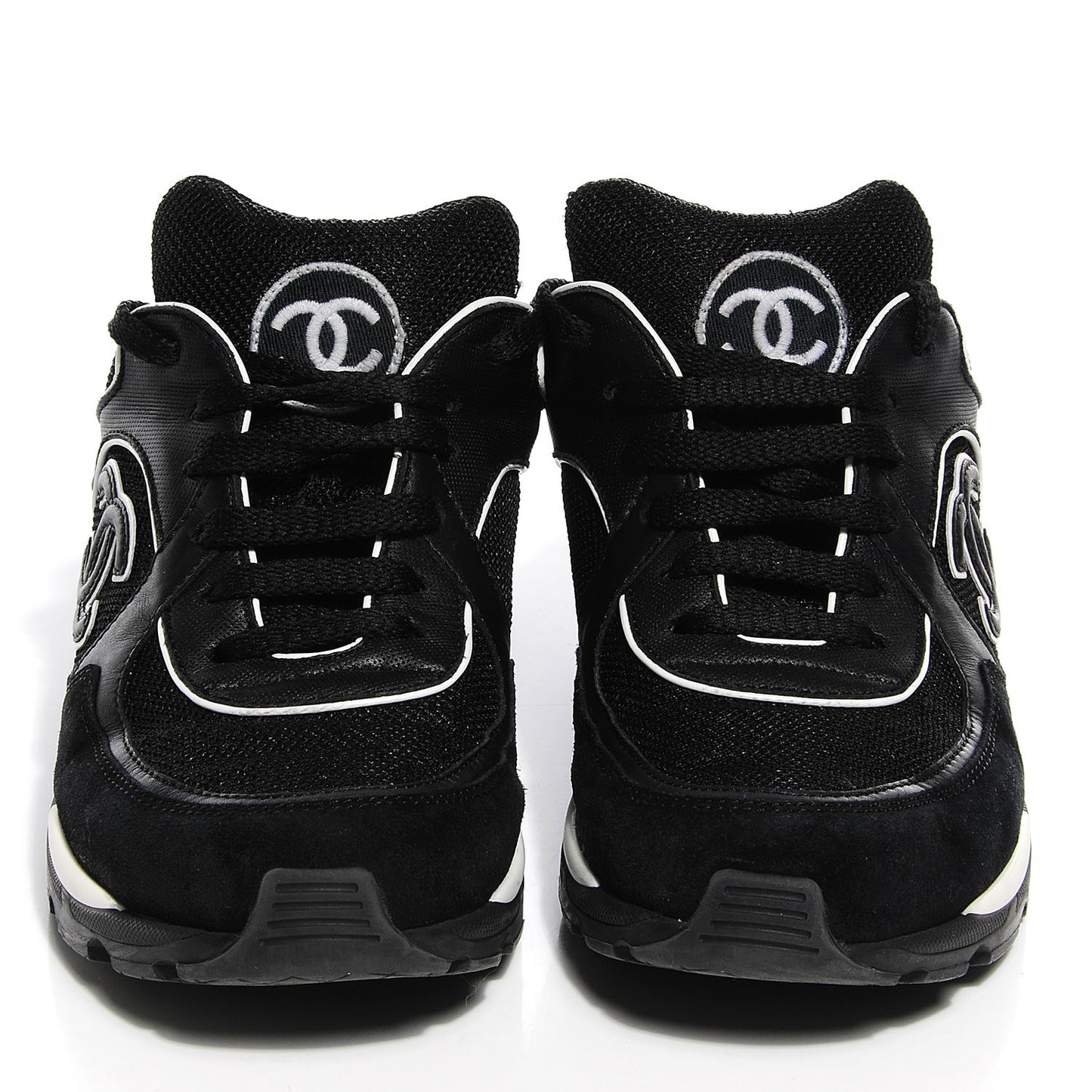 Suede Calfskin CC Sneakers Black White 36.5