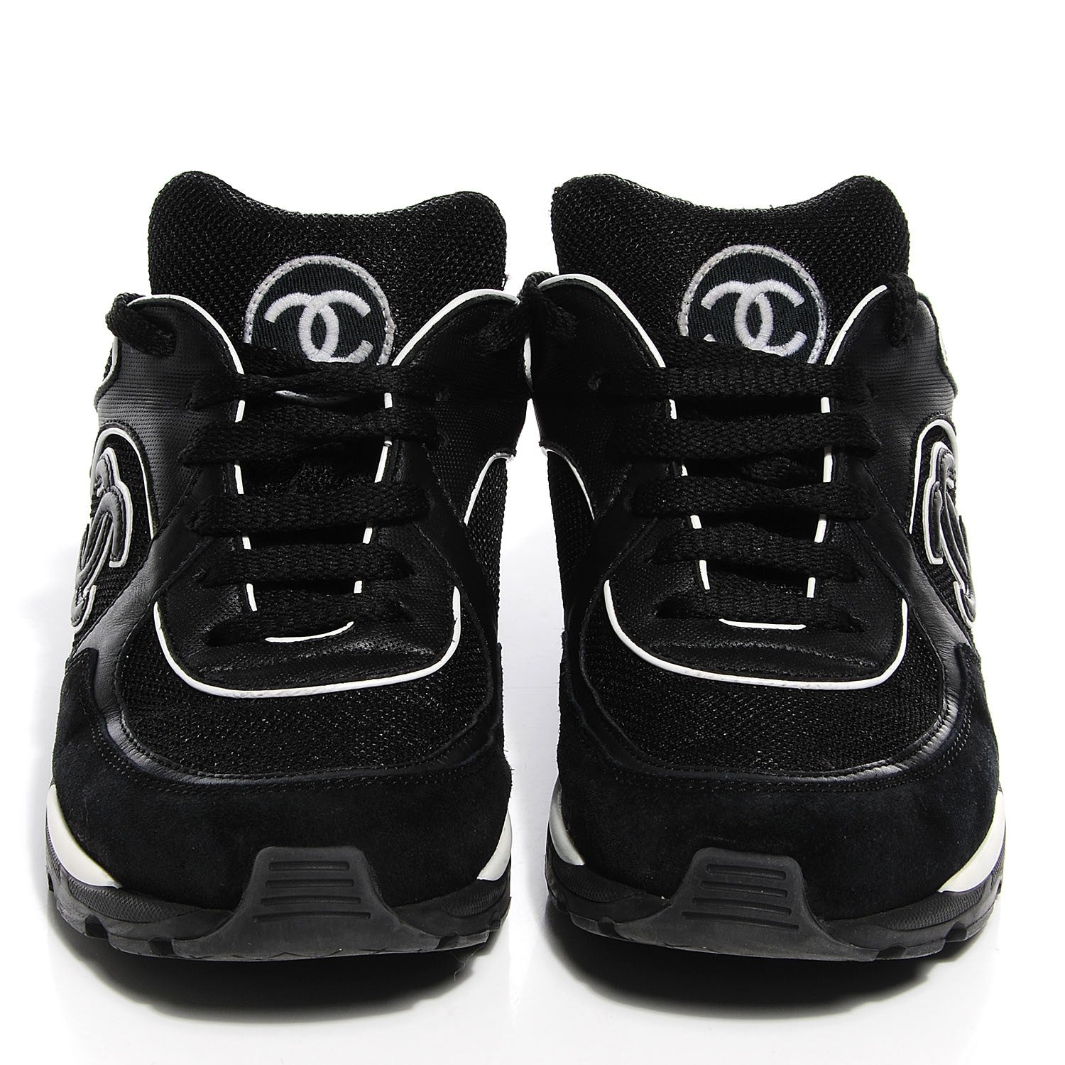 Chanel Suede Calfskin CC Sneakers Black White 36.5 2 of 7