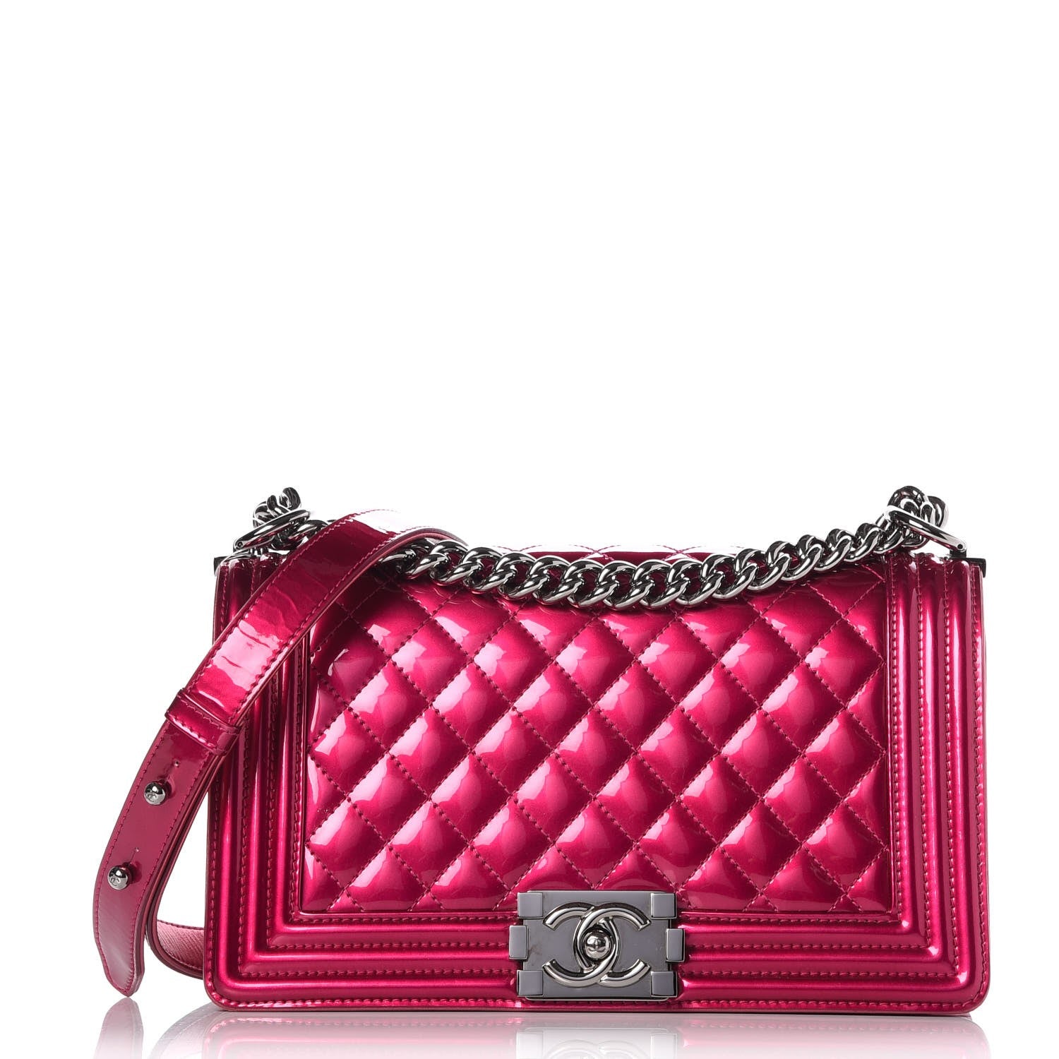 Chanel Metallic Patent Calfskin Quilted Medium Boy Flap Pink 1 of 9