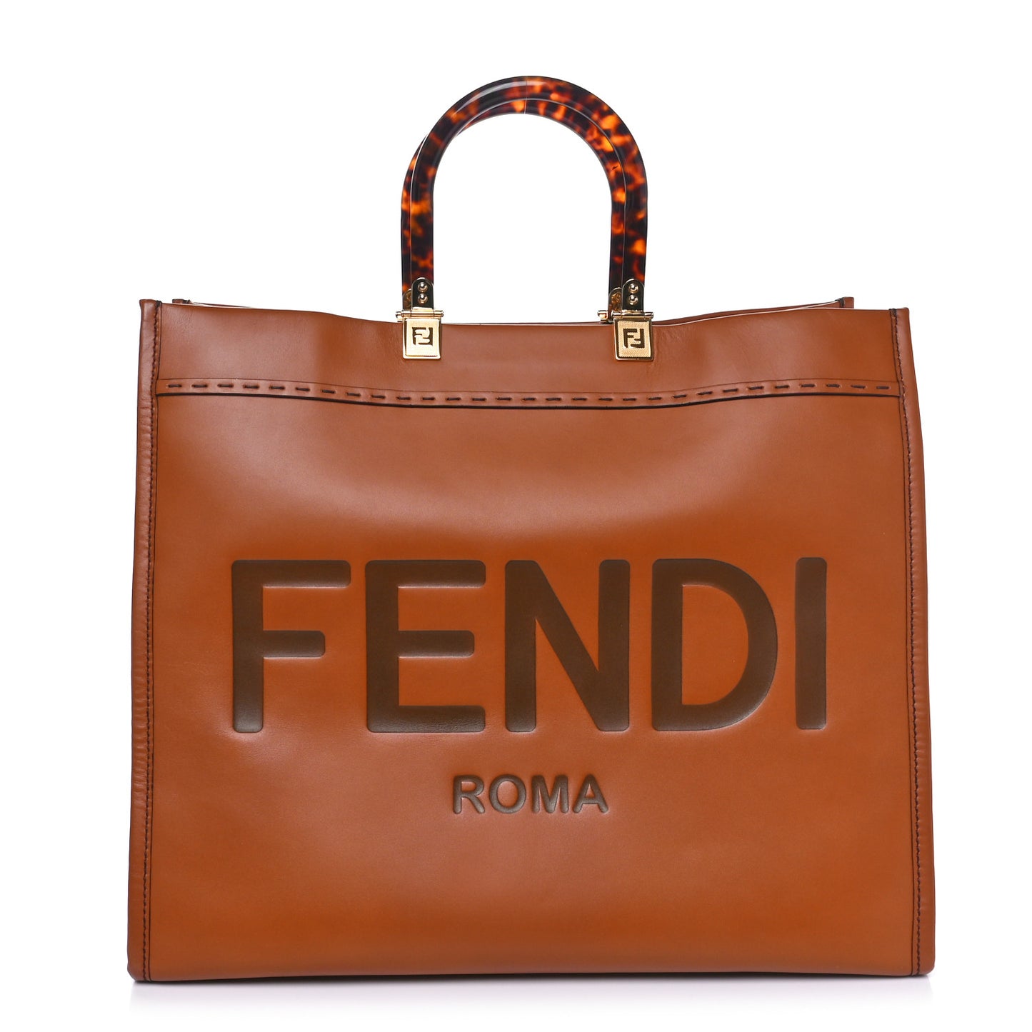 Vitello King Plexiglass Large Fendi Sunshine Shopper Tote Cuoio