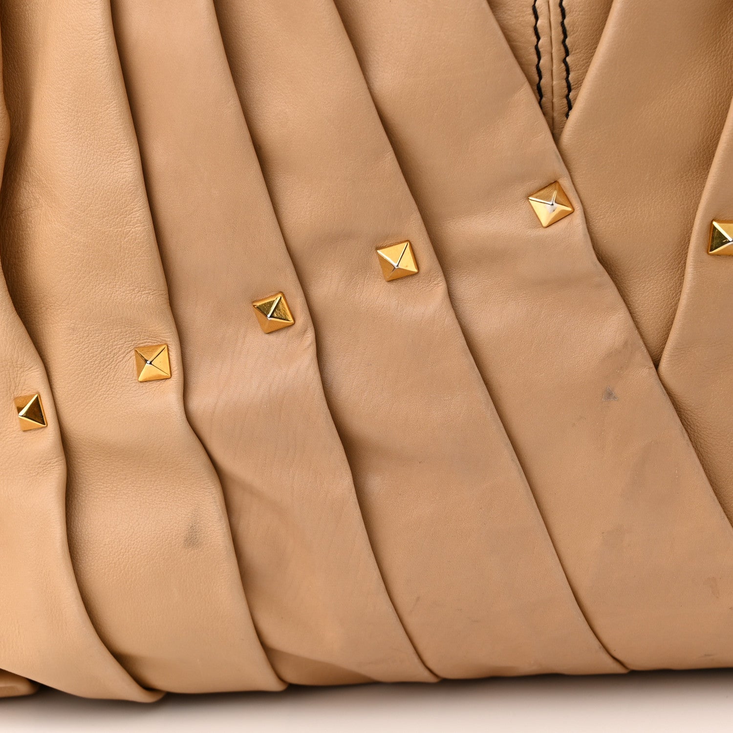 Valentino Garavani Lambskin Pleated Studded Maizeon Tote Tan 13 of 16