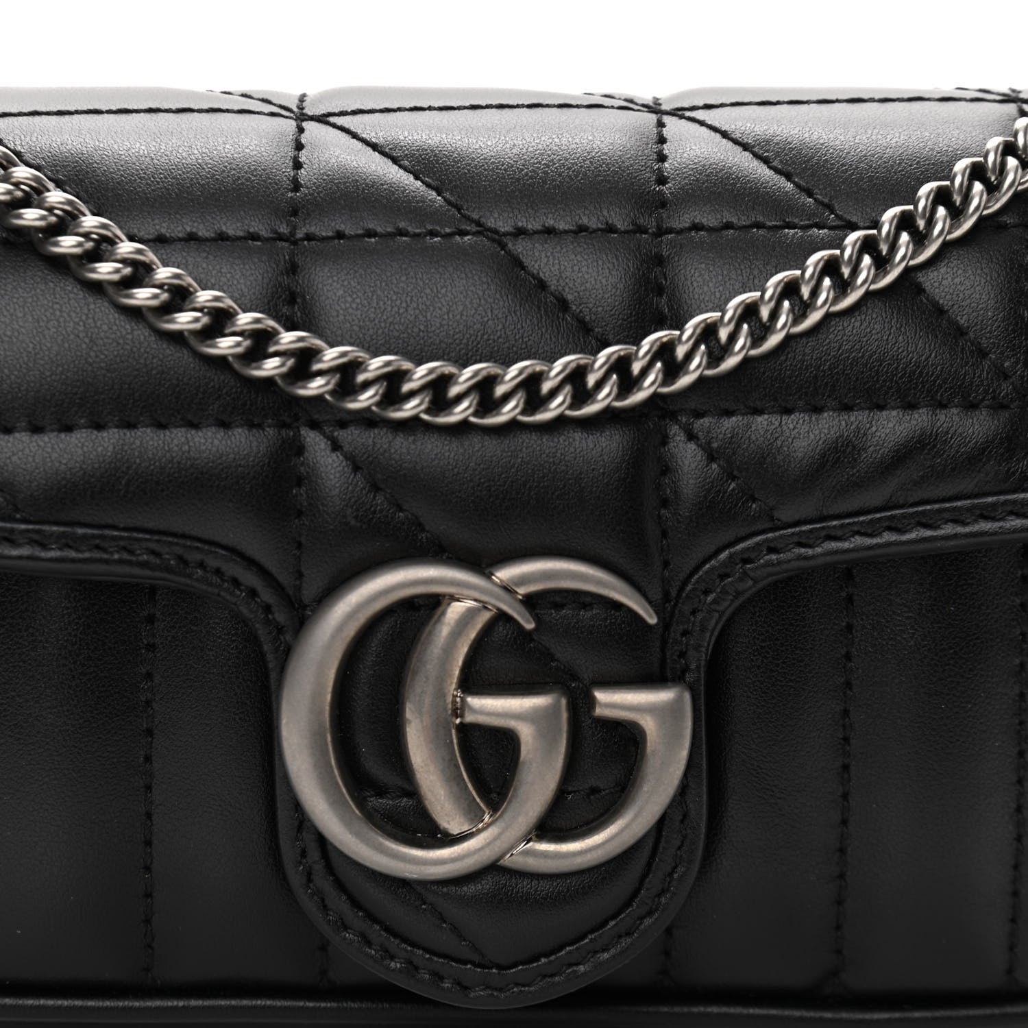 Gucci Calfskin Matelasse Aria Super Mini GG Marmont Shoulder Bag Black 8 of 12