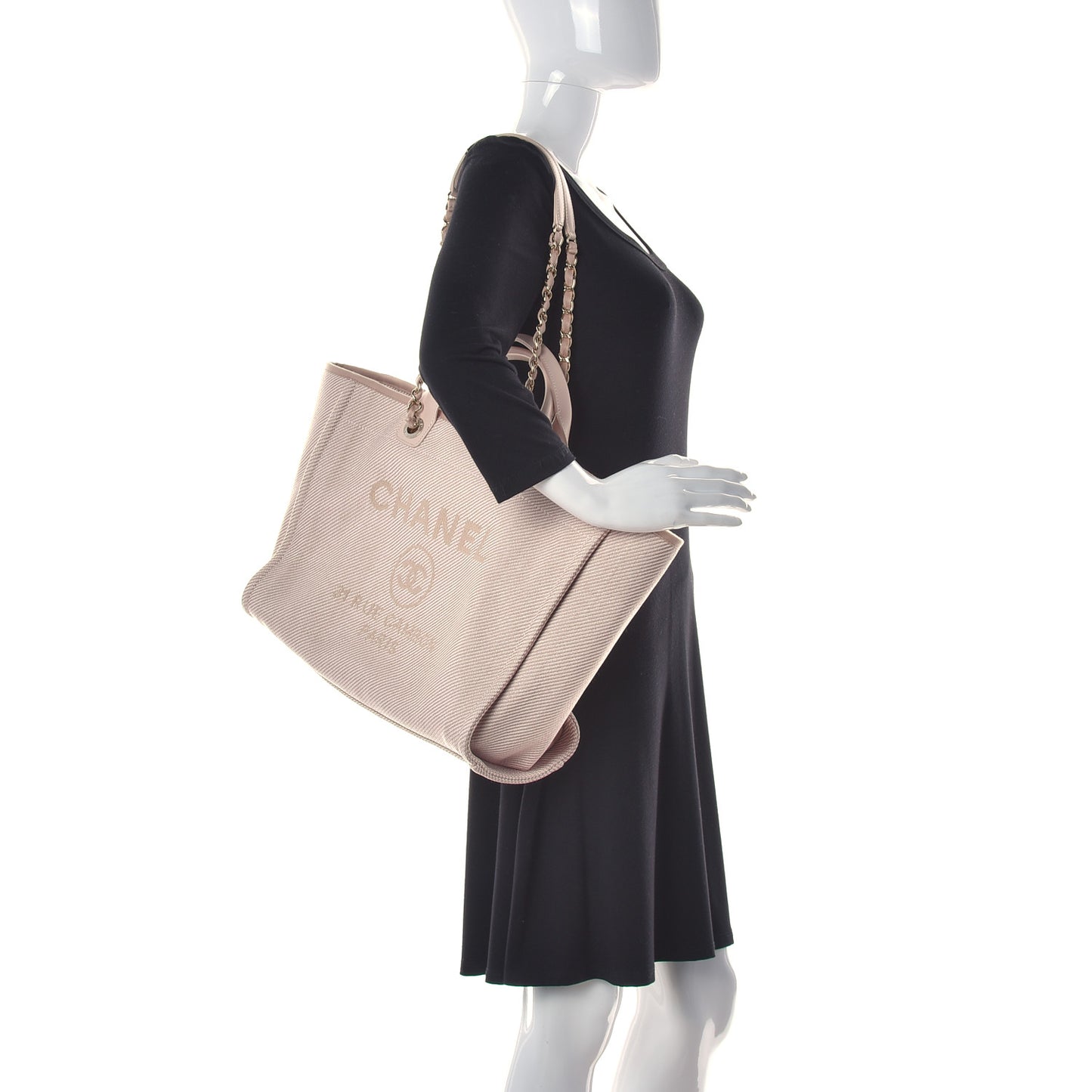 Mixed Fibers Calfskin Medium Deauville Tote Beige