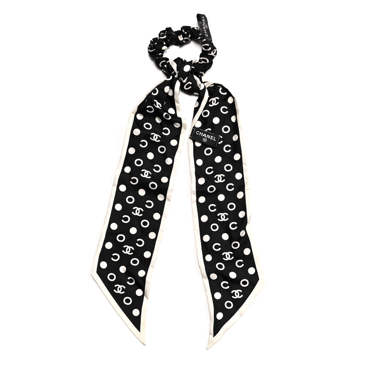 Silk CC Twilly Hair Tie Black White