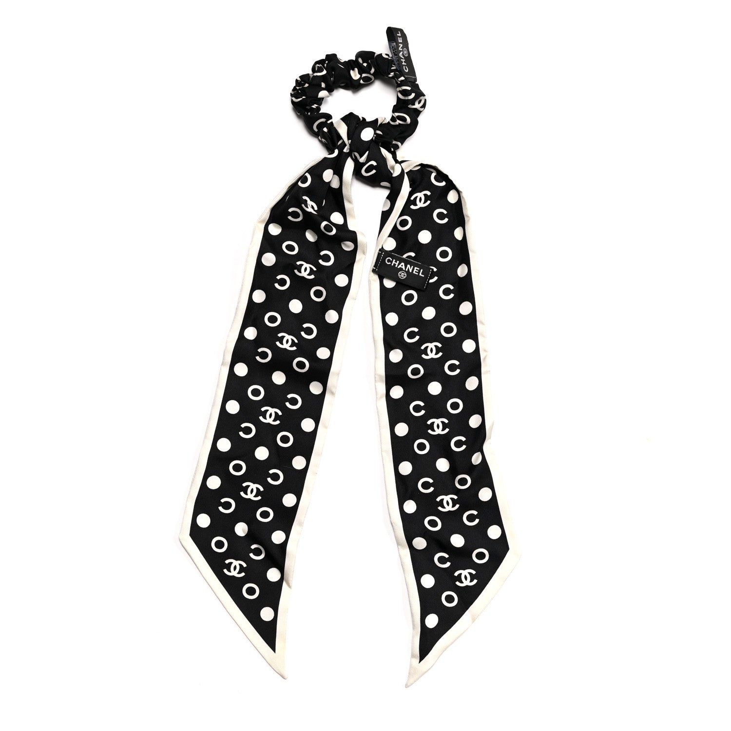 Chanel Silk CC Twilly Hair Tie Black White 2 of 6
