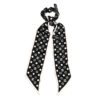 Chanel Silk CC Twilly Hair Tie Black White 2 of 6