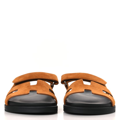 Hermes Suede Goatskin Womens Chypre Sandals 37 Naturel 2 of 9