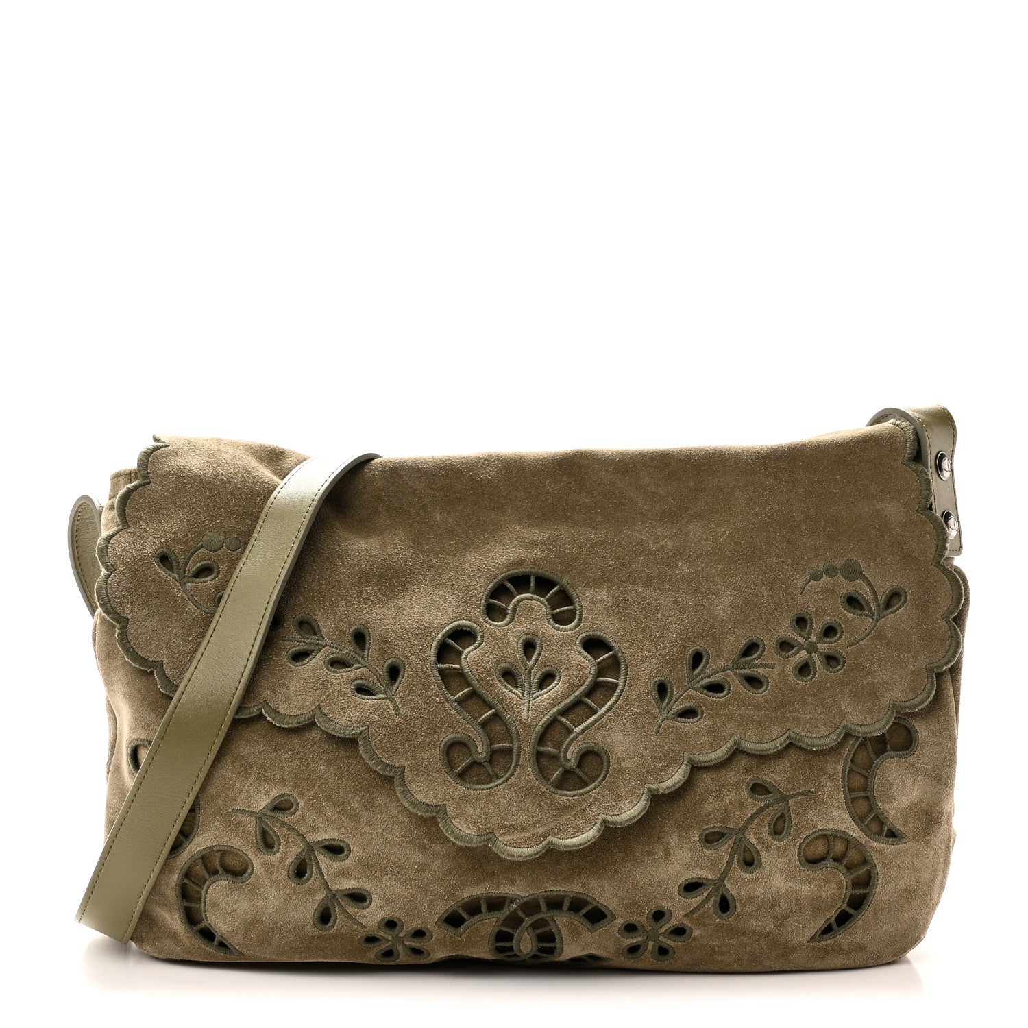 Chanel Suede CC Eyelet Messenger Khaki 1 of 10
