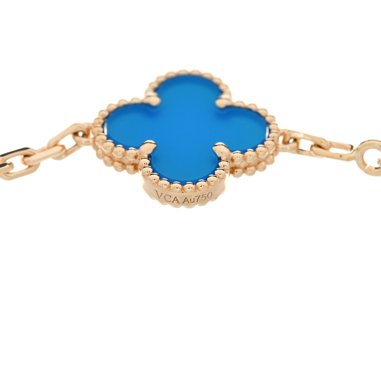 18K Yellow Gold Blue Agate 5 Motifs Vintage Alhambra Bracelet