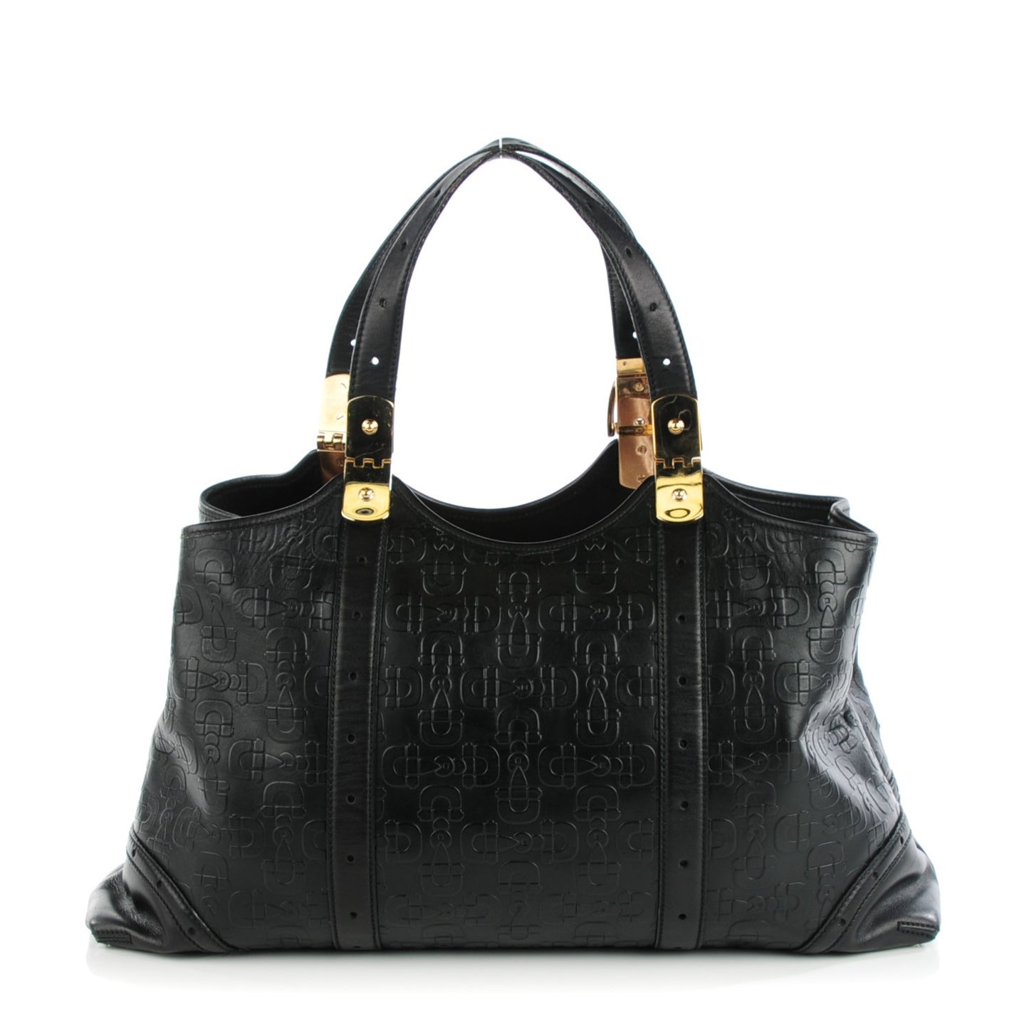 Calfskin Horsebit Embossed Glam Shoulder Bag Black