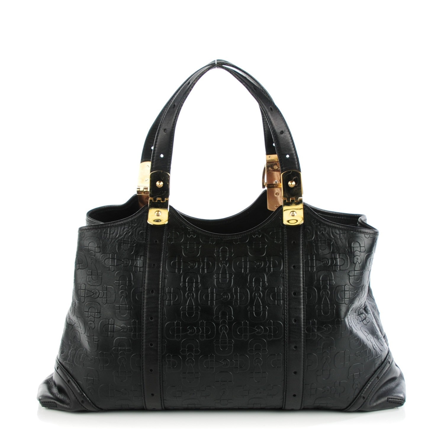 Gucci Calfskin Horsebit Embossed Glam Shoulder Bag Black 1 of 8