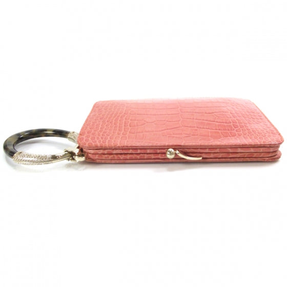 Crocodile Embossed Crystal Clutch Coral
